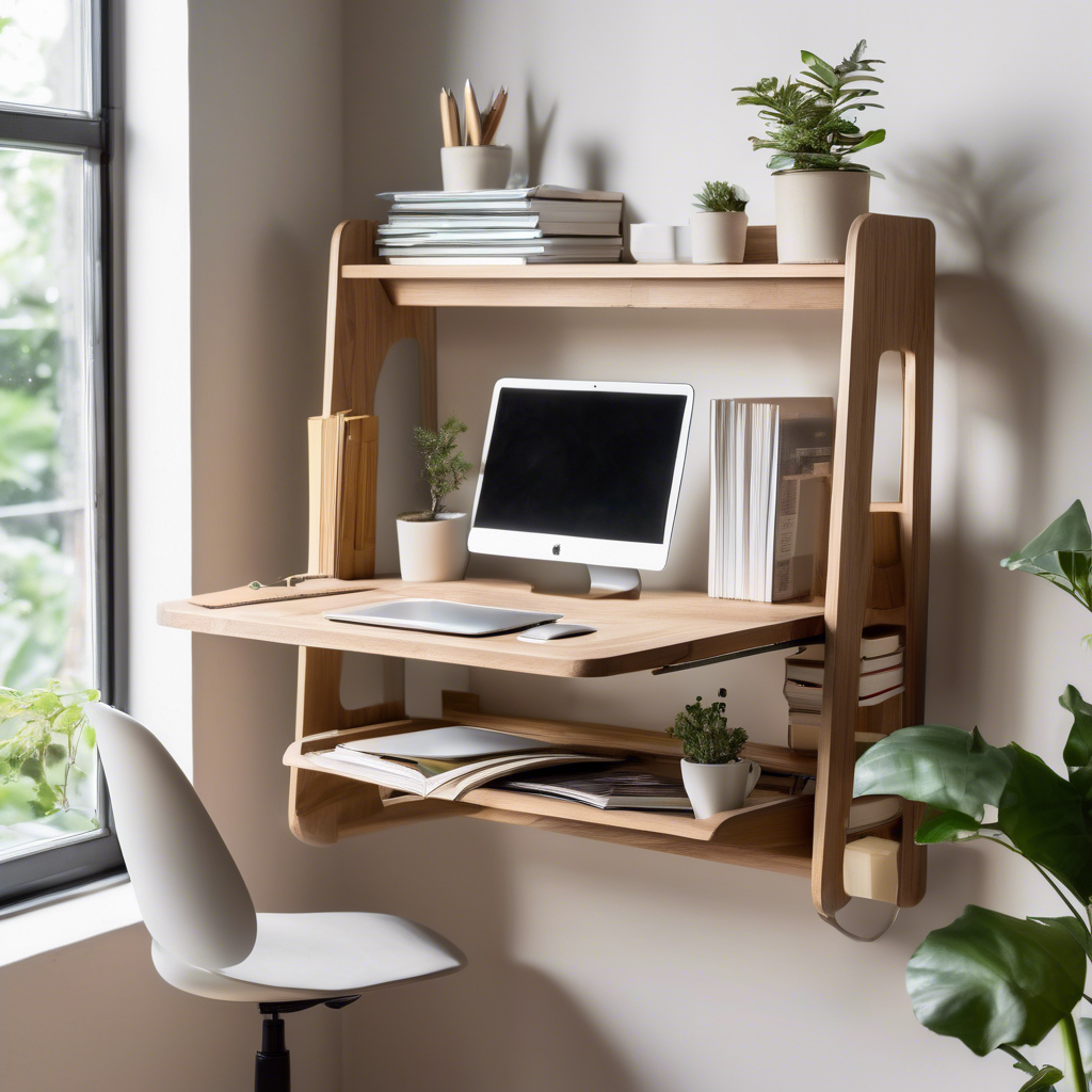 Maximize Workspace with These  small Fold-Up Desk with shelves