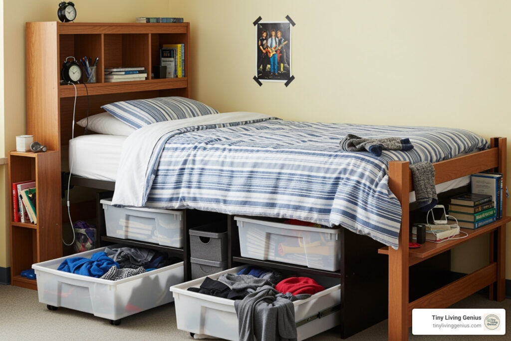 dorm room bed storage