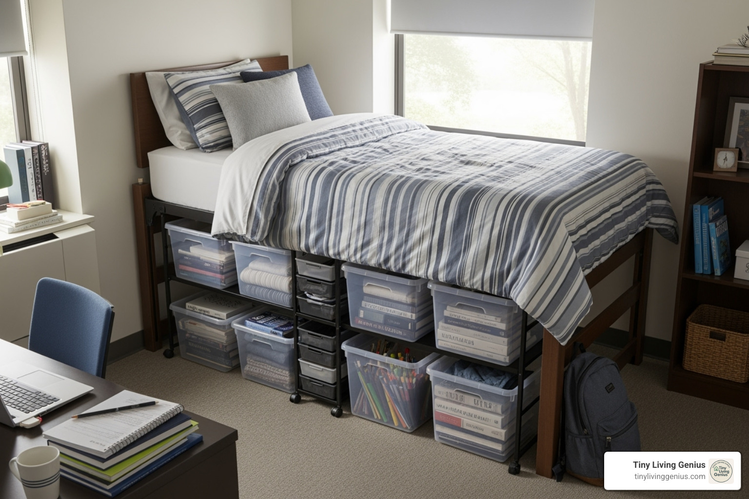 dorm room storage under bed
